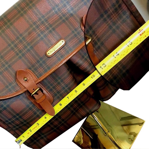 RALPH LAUREN Brown Green Tartan Plaid Crossbody Messenger Computer Work Bag VTG - Picture 14 of 17